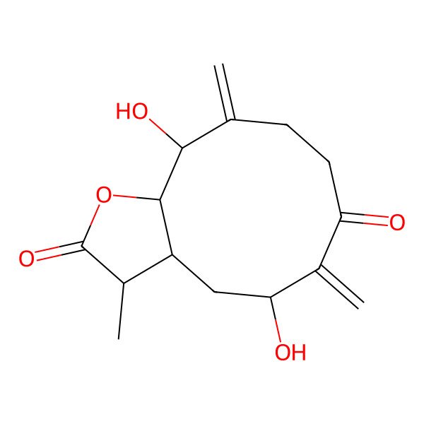 2D Structure of 5,11-Dihydroxy-3-methyl-6,10-dimethylidene-3,3a,4,5,8,9,11,11a-octahydrocyclodeca[b]furan-2,7-dione