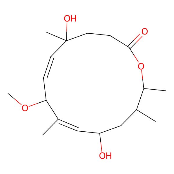 2D Structure of 5,11-Dihydroxy-8-methoxy-5,9,13,14-tetramethyl-1-oxacyclotetradeca-6,9-dien-2-one