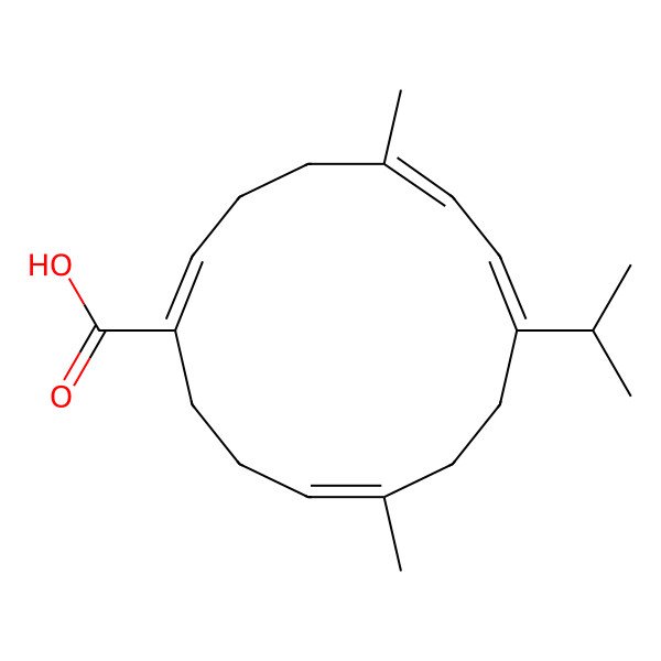 2D Structure of 5,11-Dimethyl-8-propan-2-ylcyclotetradeca-1,5,7,11-tetraene-1-carboxylic acid