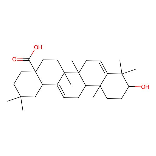 2D Structure of 10-Hydroxy-2,2,6a,6b,9,9,12a-heptamethyl-1,3,4,5,6,6a,7,10,11,12,13,14b-dodecahydropicene-4a-carboxylic acid