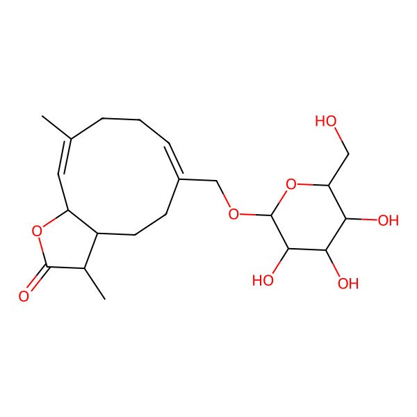 2D Structure of 3,10-dimethyl-6-[[3,4,5-trihydroxy-6-(hydroxymethyl)oxan-2-yl]oxymethyl]-3a,4,5,8,9,11a-hexahydro-3H-cyclodeca[b]furan-2-one