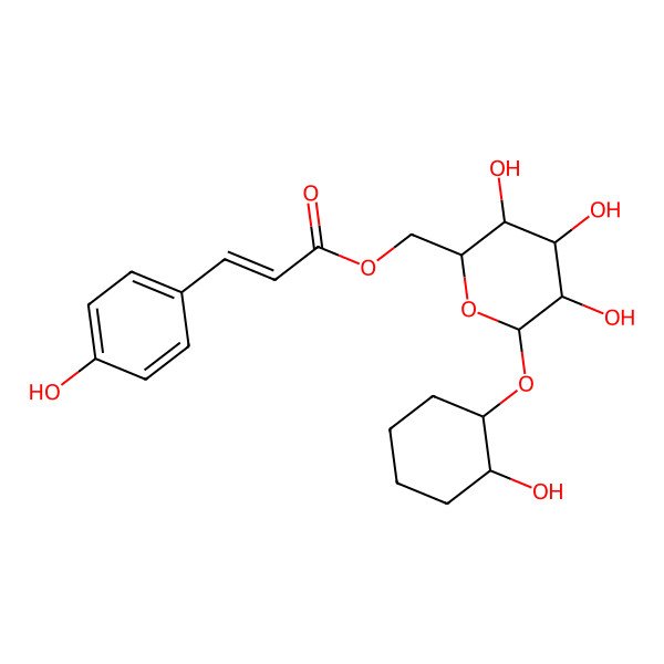 2D Structure of [(2R,3S,4S,5R,6R)-3,4,5-trihydroxy-6-[(1S,2S)-2-hydroxycyclohexyl]oxyoxan-2-yl]methyl (E)-3-(4-hydroxyphenyl)prop-2-enoate