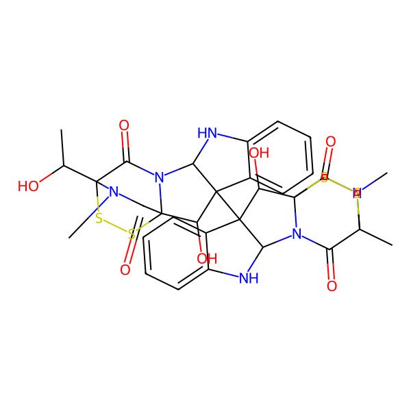 2D Structure of (1S,2S,3S,11R,14R)-2-hydroxy-3-[(1S,2S,3S,11R,14S)-2-hydroxy-14-(1-hydroxyethyl)-18-methyl-13,17-dioxo-15,16-dithia-10,12,18-triazapentacyclo[12.2.2.01,12.03,11.04,9]octadeca-4,6,8-trien-3-yl]-14,18-dimethyl-15,16-dithia-10,12,18-triazapentacyclo[12.2.2.01,12.03,11.04,9]octadeca-4,6,8-triene-13,17-dione
