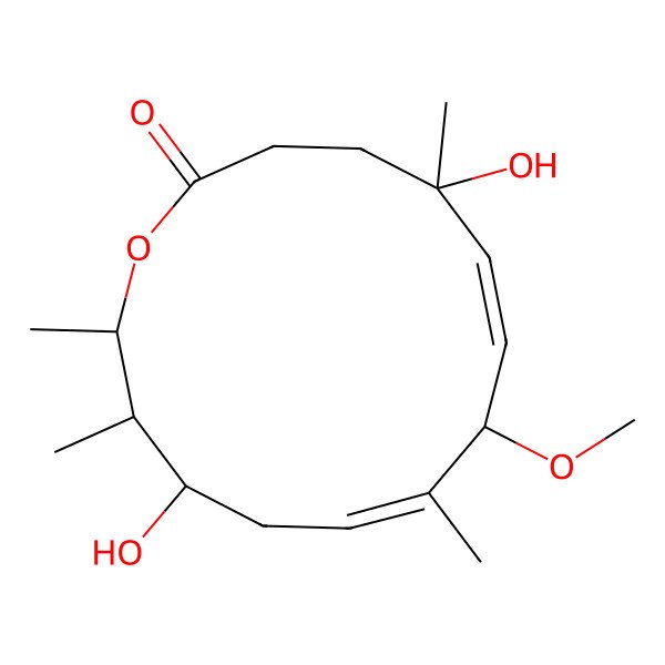 2D Structure of 5,12-Dihydroxy-8-methoxy-5,9,13,14-tetramethyl-1-oxacyclotetradeca-6,9-dien-2-one