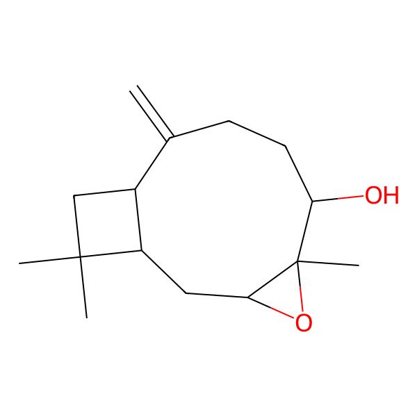 2D Structure of 5,12,12-Trimethyl-9-methylidene-4-oxatricyclo[8.2.0.03,5]dodecan-6-ol