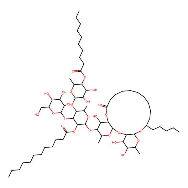 2D Structure of [(2R,3S,4S,5S,6S)-5-[(2S,3R,4R,5R,6S)-5-decanoyloxy-3,4-dihydroxy-6-methyloxan-2-yl]oxy-6-methyl-2-[[(1R,3S,5S,6R,7S,8R,20S,22S,24R,25S,26S)-7,25,26-trihydroxy-5,24-dimethyl-10-oxo-20-pentyl-2,4,9,21,23-pentaoxatricyclo[20.4.0.03,8]hexacosan-6-yl]oxy]-4-[(2R,3S,4S,5R,6R)-3,4,5-trihydroxy-6-(hydroxymethyl)oxan-2-yl]oxyoxan-3-yl] dodecanoate