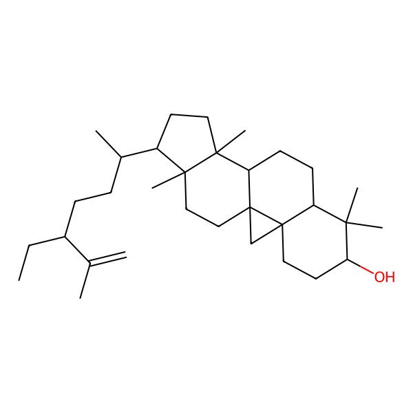 2D Structure of (1S,3R,6S,8R,11S,12S,15R,16R)-15-[(2R,5R)-5-ethyl-6-methylhept-6-en-2-yl]-7,7,12,16-tetramethylpentacyclo[9.7.0.01,3.03,8.012,16]octadecan-6-ol