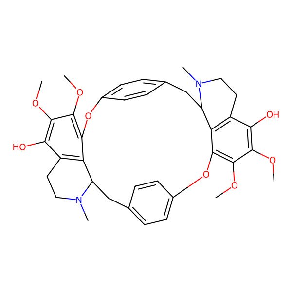 2D Structure of 4,5,19,20-Tetramethoxy-10,25-dimethyl-2,17-dioxa-10,25-diazaheptacyclo[26.2.2.213,16.13,7.118,22.011,36.026,33]hexatriaconta-1(30),3,5,7(36),13(35),14,16(34),18,20,22(33),28,31-dodecaene-6,21-diol
