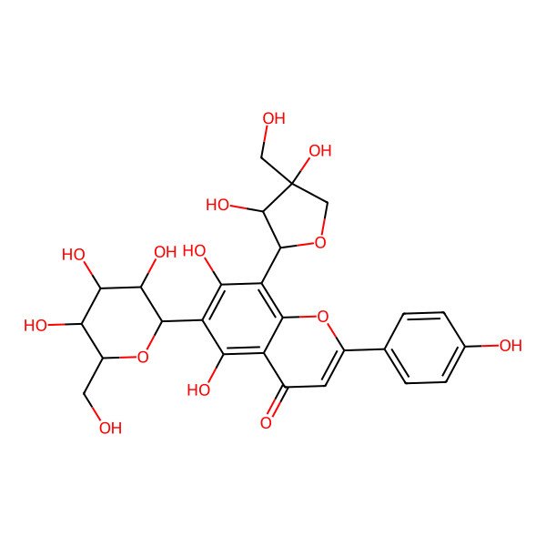 2D Structure of 8-[(2S,3S,4R)-3,4-dihydroxy-4-(hydroxymethyl)oxolan-2-yl]-5,7-dihydroxy-2-(4-hydroxyphenyl)-6-[(2S,3R,4R,5S,6R)-3,4,5-trihydroxy-6-(hydroxymethyl)oxan-2-yl]chromen-4-one