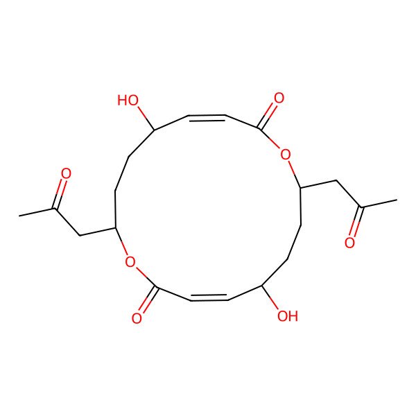 2D Structure of 5,13-Dihydroxy-8,16-bis(2-oxopropyl)-1,9-dioxacyclohexadeca-3,11-diene-2,10-dione