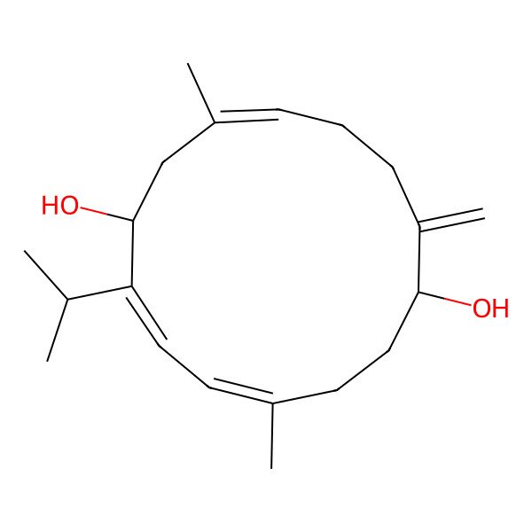 2D Structure of 5,13-Dimethyl-9-methylidene-2-propan-2-ylcyclotetradeca-2,4,12-triene-1,8-diol