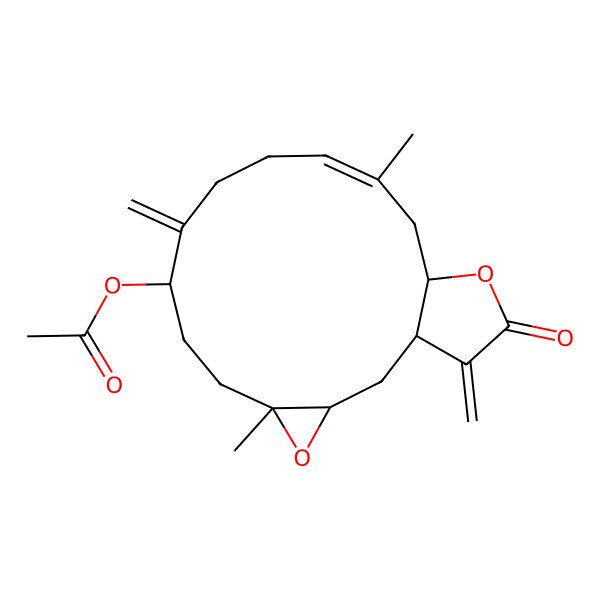 2D Structure of (5,13-Dimethyl-9,18-dimethylidene-17-oxo-4,16-dioxatricyclo[13.3.0.03,5]octadec-12-en-8-yl) acetate