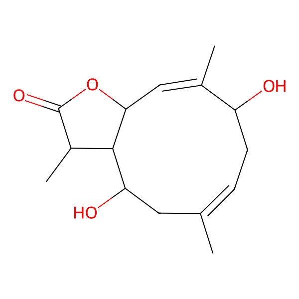 2D Structure of (3S,3aR,4S,6E,9R,10E,11aR)-4,9-dihydroxy-3,6,10-trimethyl-3a,4,5,8,9,11a-hexahydro-3H-cyclodeca[b]furan-2-one