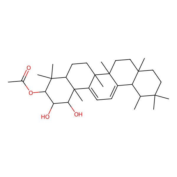 2D Structure of (1,2-Dihydroxy-4,4,6a,6b,8a,11,11,12,14b-nonamethyl-1,2,3,4a,5,6,7,8,9,10,12,12a-dodecahydropicen-3-yl) acetate 2D Structure of (1,2-Dihydroxy-4,4,6a,6b,8a,11,11,12,14b-nonamethyl-1,2,3,4a,5,6,7,8,9,10,12,12a-dodecahydropicen-3-yl) acetate