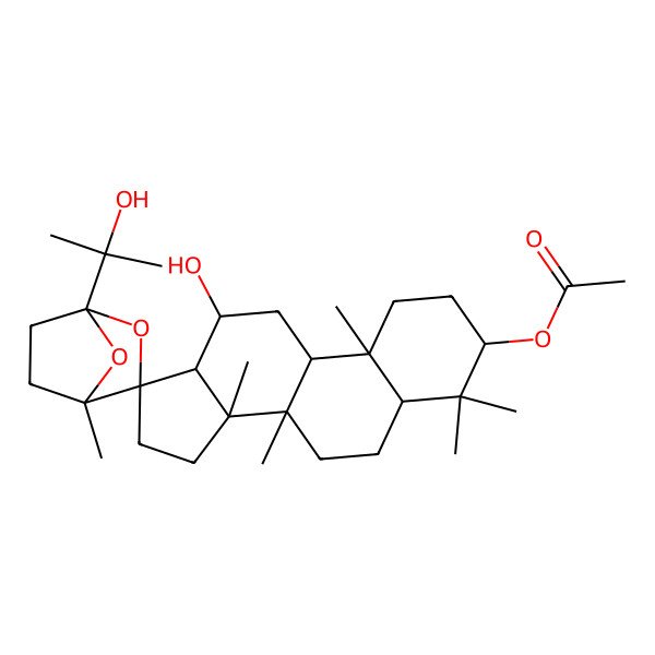 2D Structure of [(1'R,3R,4'S,5R,8R,9R,10R,12R,13R,14R,17R)-12-hydroxy-1'-(2-hydroxypropan-2-yl)-4,4,4',8,10,14-hexamethylspiro[1,2,3,5,6,7,9,11,12,13,15,16-dodecahydrocyclopenta[a]phenanthrene-17,3'-2,7-dioxabicyclo[2.2.1]heptane]-3-yl] acetate