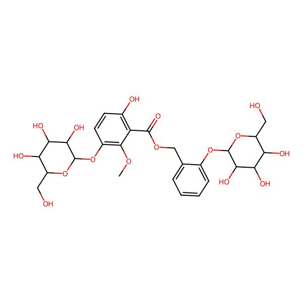 2D Structure of [2-[3,4,5-Trihydroxy-6-(hydroxymethyl)oxan-2-yl]oxyphenyl]methyl 6-hydroxy-2-methoxy-3-[3,4,5-trihydroxy-6-(hydroxymethyl)oxan-2-yl]oxybenzoate
