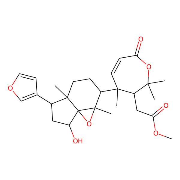 2D Structure of methyl 2-[(3R,4S)-4-[(1R,3R,4R,7S,8S,10R)-8-(furan-3-yl)-10-hydroxy-3,7-dimethyl-2-oxatricyclo[5.3.0.01,3]decan-4-yl]-2,2,4-trimethyl-7-oxo-3H-oxepin-3-yl]acetate