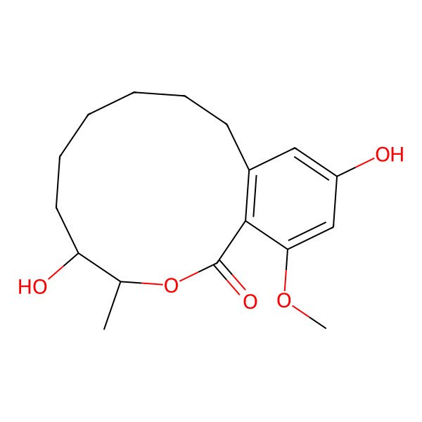 2D Structure of 5,14-Dihydroxy-16-methoxy-4-methyl-3-oxabicyclo[10.4.0]hexadeca-1(12),13,15-trien-2-one