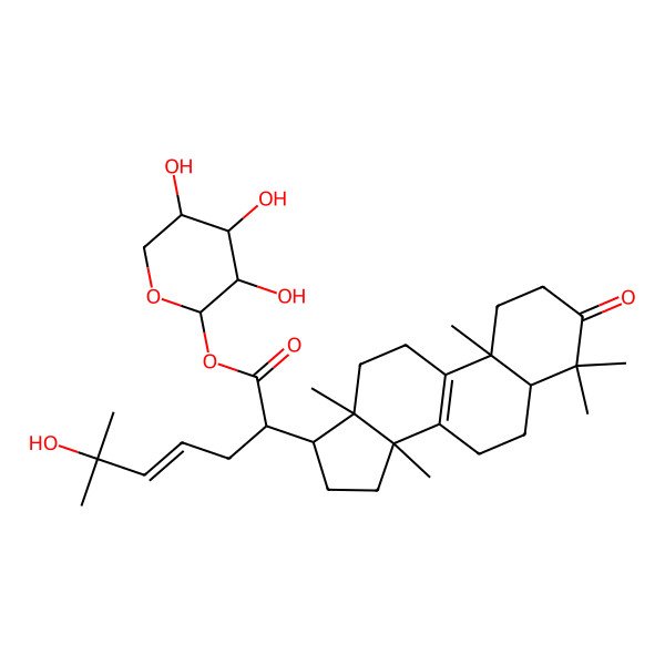 2D Structure of [(2S,3R,4S,5R)-3,4,5-trihydroxyoxan-2-yl] (E,2R)-6-hydroxy-6-methyl-2-[(5R,10S,13R,14R,17R)-4,4,10,13,14-pentamethyl-3-oxo-1,2,5,6,7,11,12,15,16,17-decahydrocyclopenta[a]phenanthren-17-yl]hept-4-enoate
