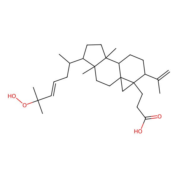 2D Structure of 3-[5-(6-Hydroperoxy-6-methylhept-4-en-2-yl)-4,8-dimethyl-12-prop-1-en-2-yl-13-tetracyclo[7.5.0.01,13.04,8]tetradecanyl]propanoic acid