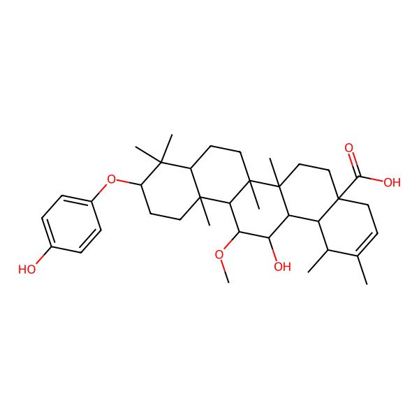 2D Structure of 14-hydroxy-10-(4-hydroxyphenoxy)-13-methoxy-1,2,6a,6b,9,9,12a-heptamethyl-4,5,6,6a,7,8,8a,10,11,12,13,14,14a,14b-tetradecahydro-1H-picene-4a-carboxylic acid