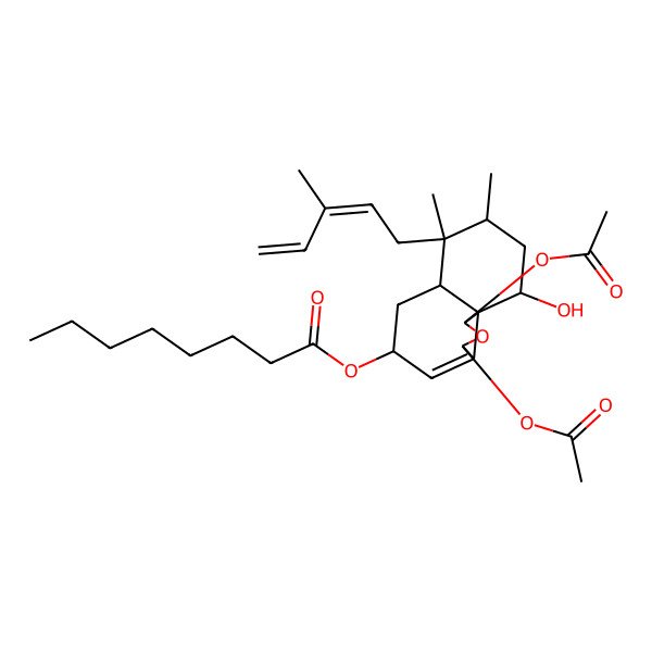 2D Structure of [(1R,3R,5S,6aR,7R,8S,10S,10aR)-1,3-diacetyloxy-10-hydroxy-7,8-dimethyl-7-[(2E)-3-methylpenta-2,4-dienyl]-1,3,5,6,6a,8,9,10-octahydrobenzo[d][2]benzofuran-5-yl] octanoate