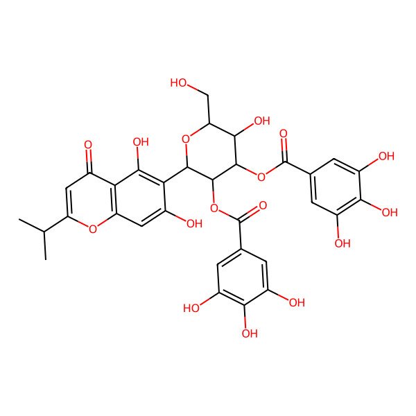 2D Structure of [(2S,3S,4S,5R,6R)-2-(5,7-dihydroxy-4-oxo-2-propan-2-ylchromen-6-yl)-5-hydroxy-6-(hydroxymethyl)-3-(3,4,5-trihydroxybenzoyl)oxyoxan-4-yl] 3,4,5-trihydroxybenzoate