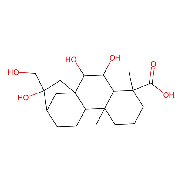 2D Structure of (1R,2R,3S,4S,5R,9S,10S,13R,14S)-2,3,14-trihydroxy-14-(hydroxymethyl)-5,9-dimethyltetracyclo[11.2.1.01,10.04,9]hexadecane-5-carboxylic acid