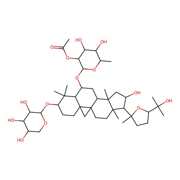 2D Structure of [4,5-Dihydroxy-2-[[14-hydroxy-15-[5-(2-hydroxypropan-2-yl)-2-methyloxolan-2-yl]-7,7,12,16-tetramethyl-6-(3,4,5-trihydroxyoxan-2-yl)oxy-9-pentacyclo[9.7.0.01,3.03,8.012,16]octadecanyl]oxy]-6-methyloxan-3-yl] acetate