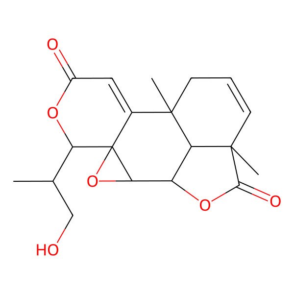 2D Structure of 5-(1-Hydroxypropan-2-yl)-10,14-dimethyl-3,6,16-trioxapentacyclo[8.6.1.02,4.04,9.014,17]heptadeca-8,12-diene-7,15-dione