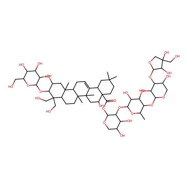 2D Structure of 3|A-(|A-D-glucopyranosyloxy)-2|A,16|A,23,24-tetrahydroxy-O-D-apio-|A-D-furanosyl-(1 inverted exclamation marku3)-O-|A-D-xylopyranosyl-(1 inverted exclamation marku4)-O-6-deoxy-olean-12-en-28-oic acid