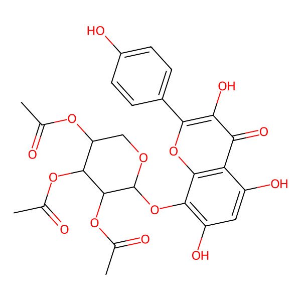 2D Structure of [(3R,4S,5S,6S)-4,5-diacetyloxy-6-[3,5,7-trihydroxy-2-(4-hydroxyphenyl)-4-oxochromen-8-yl]oxyoxan-3-yl] acetate