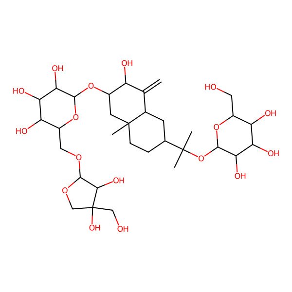 2D Structure of (2S,3R,4S,5S,6R)-2-[2-[(2R,4aR,6R,7R,8aR)-6-[(2R,3R,4S,5S,6R)-6-[[(2R,3R,4R)-3,4-dihydroxy-4-(hydroxymethyl)oxolan-2-yl]oxymethyl]-3,4,5-trihydroxyoxan-2-yl]oxy-7-hydroxy-4a-methyl-8-methylidene-1,2,3,4,5,6,7,8a-octahydronaphthalen-2-yl]propan-2-yloxy]-6-(hydroxymethyl)oxane-3,4,5-triol
