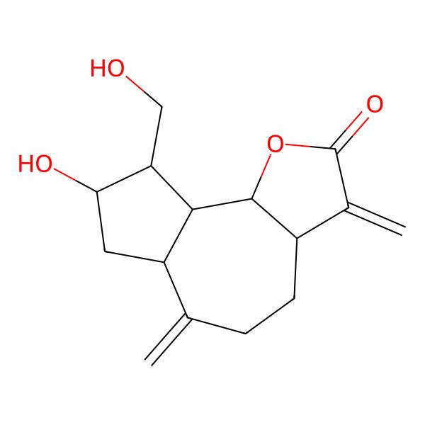 2D Structure of (3aS,6aR,8S,9R,9aS,9bR)-8-hydroxy-9-(hydroxymethyl)-3,6-dimethylidene-4,5,6a,7,8,9,9a,9b-octahydro-3aH-azuleno[4,5-b]furan-2-one