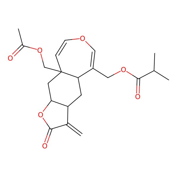 2D Structure of (3aR)-3aalpha,4,4aalpha,9a,10,10abeta-Hexahydro-3-methylene-9aalpha-(acetoxymethyl)-5-[(2-methylpropanoyloxy)methyl]furo[2,3-h][3]benzoxepin-2(3H)-one