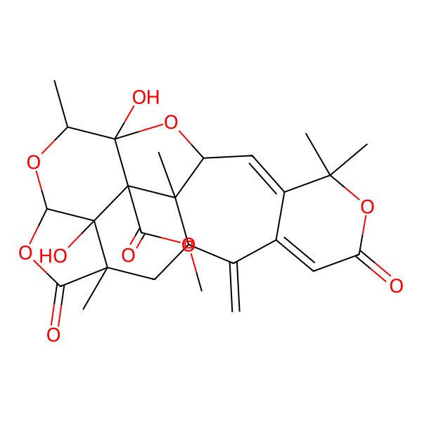 2D Structure of Methyl 12,19-dihydroxy-7,7,13,18,21-pentamethyl-2-methylidene-5,17-dioxo-6,11,14,16-tetraoxahexacyclo[16.3.1.03,8.010,21.012,20.015,19]docosa-3,8-diene-20-carboxylate