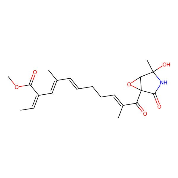 2D Structure of methyl (2E,3E,5E,9E)-2-ethylidene-11-(4-hydroxy-4-methyl-2-oxo-6-oxa-3-azabicyclo[3.1.0]hexan-1-yl)-4,10-dimethyl-11-oxoundeca-3,5,9-trienoate