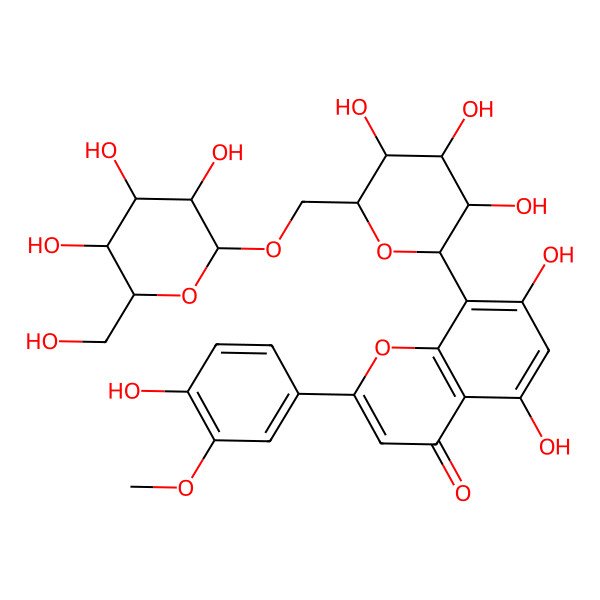 2D Structure of 5,7-dihydroxy-2-(4-hydroxy-3-methoxyphenyl)-8-[(2S,3R,4R,5S,6R)-3,4,5-trihydroxy-6-[[(2R,3R,4S,5S,6R)-3,4,5-trihydroxy-6-(hydroxymethyl)oxan-2-yl]oxymethyl]oxan-2-yl]chromen-4-one