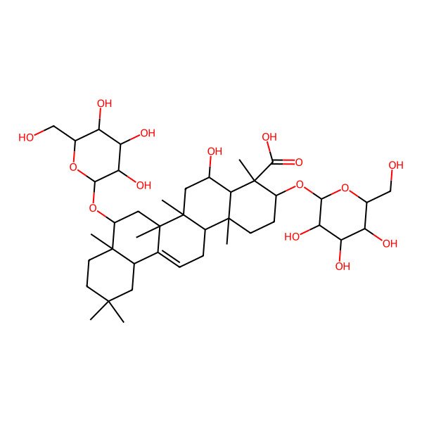 2D Structure of 5-Hydroxy-4,6a,6b,8a,11,11,14b-heptamethyl-3,8-bis[[3,4,5-trihydroxy-6-(hydroxymethyl)oxan-2-yl]oxy]-1,2,3,4a,5,6,7,8,9,10,12,12a,14,14a-tetradecahydropicene-4-carboxylic acid
