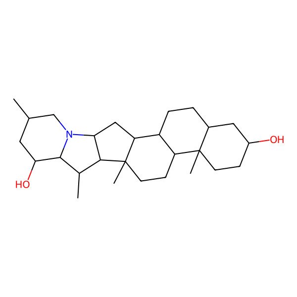 2D Structure of (1S,2R,5S,7S,10S,11S,14S,15R,16S,17S,18S,20S,23S)-10,14,16,20-tetramethyl-22-azahexacyclo[12.10.0.02,11.05,10.015,23.017,22]tetracosane-7,18-diol