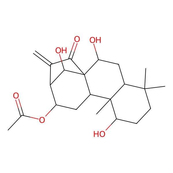 2D Structure of [(1S,2R,4R,8S,9R,10S,12S,13R,16S)-2,8,16-trihydroxy-5,5,9-trimethyl-14-methylidene-15-oxo-12-tetracyclo[11.2.1.01,10.04,9]hexadecanyl] acetate