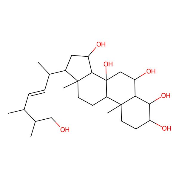 2D Structure of (3S,4R,5S,6S,8S,9R,10S,13R,14S,15R,17R)-17-[(E,2S,5R,6S)-7-hydroxy-5,6-dimethylhept-3-en-2-yl]-10,13-dimethyl-1,2,3,4,5,6,7,9,11,12,14,15,16,17-tetradecahydrocyclopenta[a]phenanthrene-3,4,6,8,15-pentol