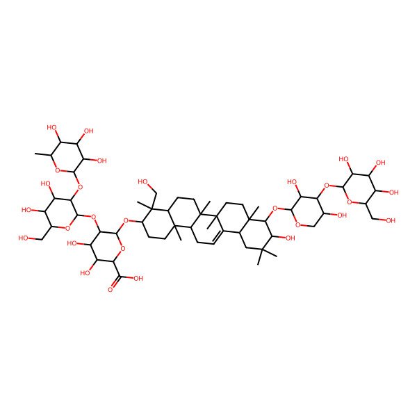 2D Structure of (2S,3S,4S,5R,6R)-6-[[(3S,4S,4aR,6aR,6bS,8aR,9S,10R,12aS,14aR,14bR)-9-[(2S,3R,4S,5S)-3,5-dihydroxy-4-[(2S,3R,4S,5S,6R)-3,4,5-trihydroxy-6-(hydroxymethyl)oxan-2-yl]oxyoxan-2-yl]oxy-10-hydroxy-4-(hydroxymethyl)-4,6a,6b,8a,11,11,14b-heptamethyl-1,2,3,4a,5,6,7,8,9,10,12,12a,14,14a-tetradecahydropicen-3-yl]oxy]-5-[(2S,3R,4S,5R,6R)-4,5-dihydroxy-6-(hydroxymethyl)-3-[(2S,3R,4R,5R,6S)-3,4,5-trihydroxy-6-methyloxan-2-yl]oxyoxan-2-yl]oxy-3,4-dihydroxyoxane-2-carboxylic acid