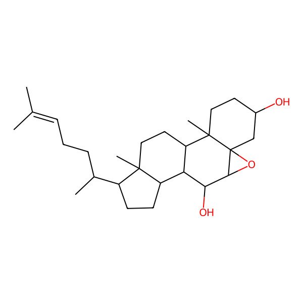 2D Structure of (1R,2R,5S,7S,9R,10R,11R,12R,15R,16R)-2,16-dimethyl-15-[(2R)-6-methylhept-5-en-2-yl]-8-oxapentacyclo[9.7.0.02,7.07,9.012,16]octadecane-5,10-diol