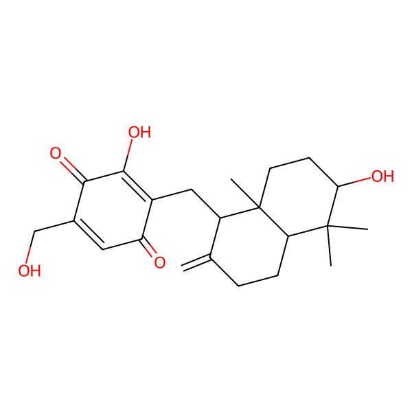 2D Structure of 2-[[(1S,4aR,6R,8aS)-6-hydroxy-5,5,8a-trimethyl-2-methylidene-3,4,4a,6,7,8-hexahydro-1H-naphthalen-1-yl]methyl]-3-hydroxy-5-(hydroxymethyl)cyclohexa-2,5-diene-1,4-dione