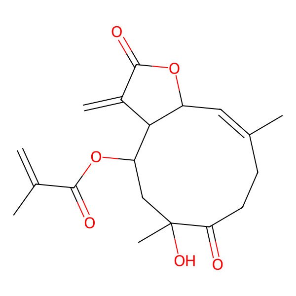 2D Structure of (6-Hydroxy-6,10-dimethyl-3-methylidene-2,7-dioxo-3a,4,5,8,9,11a-hexahydrocyclodeca[b]furan-4-yl) 2-methylprop-2-enoate