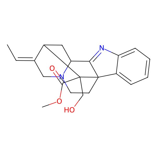 2D Structure of methyl (1S,10S,12S,13E,18S)-13-ethylidene-18-(hydroxymethyl)-8,15-diazapentacyclo[10.5.1.01,9.02,7.010,15]octadeca-2,4,6,8-tetraene-18-carboxylate