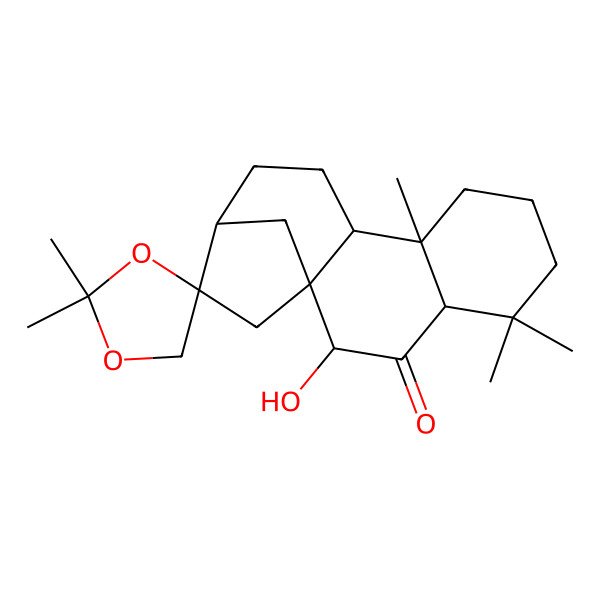 2D Structure of (1'R,2'S,4R,4'R,9'S,10'S,13'R)-2'-hydroxy-2,2,5',5',9'-pentamethylspiro[1,3-dioxolane-4,14'-tetracyclo[11.2.1.01,10.04,9]hexadecane]-3'-one