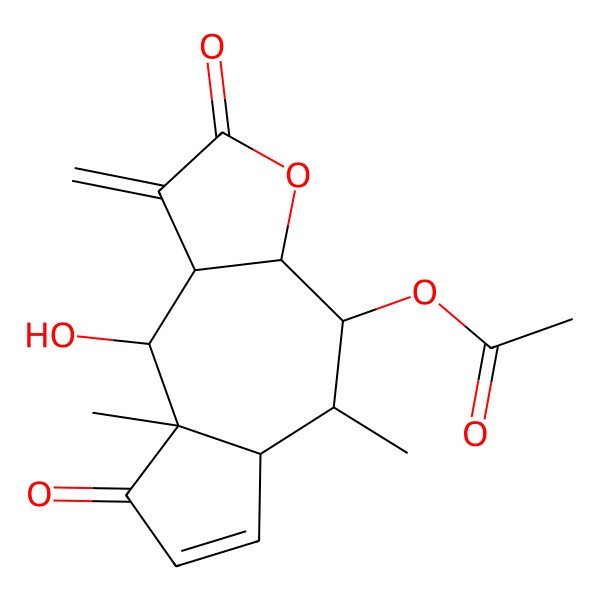 2D Structure of [(3aR,4R,5S,5aS,8aR,9R,9aS)-9-hydroxy-5,8a-dimethyl-1-methylidene-2,8-dioxo-3a,4,5,5a,9,9a-hexahydroazuleno[6,7-b]furan-4-yl] acetate