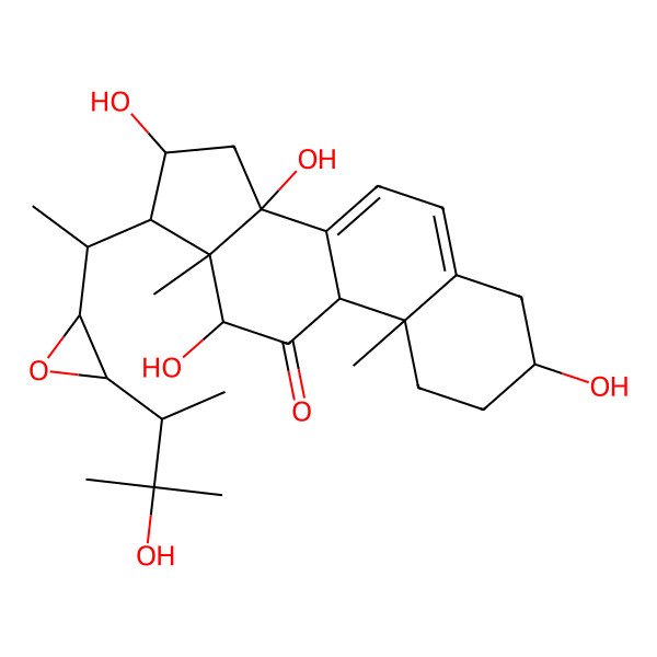 2D Structure of 3,12,14,16-tetrahydroxy-17-[1-[3-(3-hydroxy-3-methylbutan-2-yl)oxiran-2-yl]ethyl]-10,13-dimethyl-2,3,4,9,12,15,16,17-octahydro-1H-cyclopenta[a]phenanthren-11-one